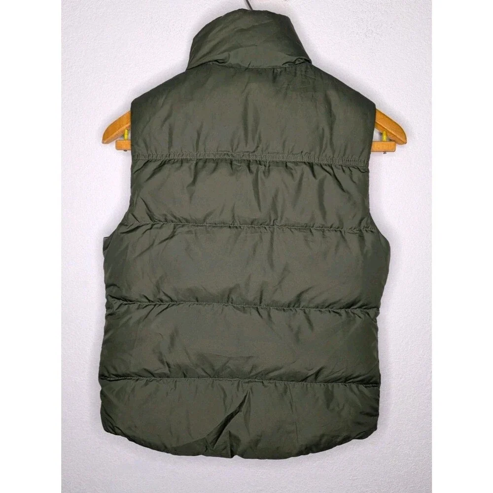 J Crew Womens Down Vest Size XS Green Puffy Toggle Buttons Full Zip (000)
